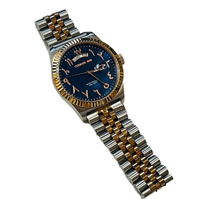 The Cerruti 1881 Chienti men's watch two tone bracelet and a blue dial with Arabic numerals