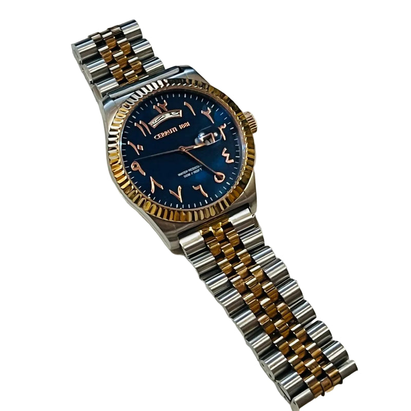 The Cerruti 1881 Chienti men's watch two tone bracelet and a blue dial with Arabic numerals