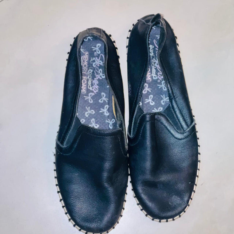 Skechers Sepulveda Blvd slip on espadrilles black leather with memory foam insole